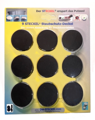 9-er Sparset Original-STECKEL schwarz - Steckdosen Abdeckung Staubschutz erspart Putzen