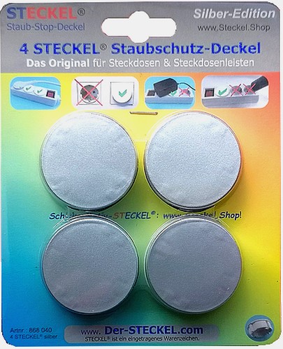 4 STECKEL Silber-Edition schicke Steckdosen Abdeckung Staubschutz erspart Putzen 
