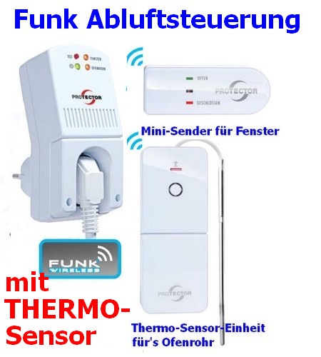 Funk Abluftsteuerung AS-5030.3 Fensterkontaktschalter und Thermosensor Kamin Stecker