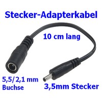 Stecker-Adapterkabel 10cm lang  3,5mm Stecker auf 5,5/2,1mm Buchse 9-21321