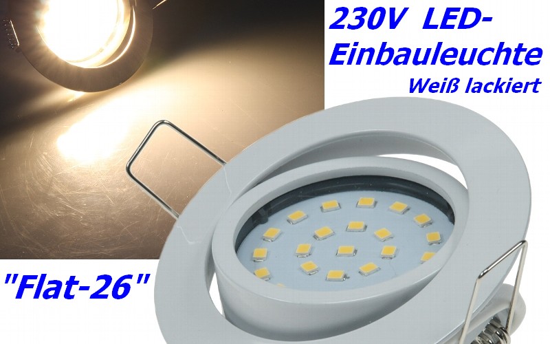 Flat-26 schicke LED-Einbauleuchte 9-21843 weiß lackiert, Lichtfarbe warmweiß