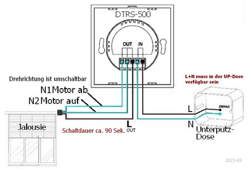 Anschluss Touch Funk-Jalousieschalter DTRS-500 DIW-Funk Serie