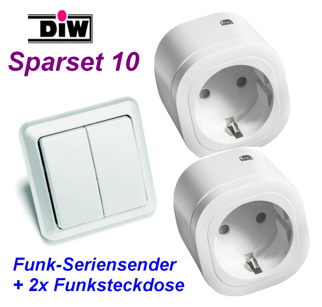 DIW Sparset-10 - 2xIntertechno-Funksteckdose IT-3000 mit Doppel-Funk-Wandsender AWST-8802