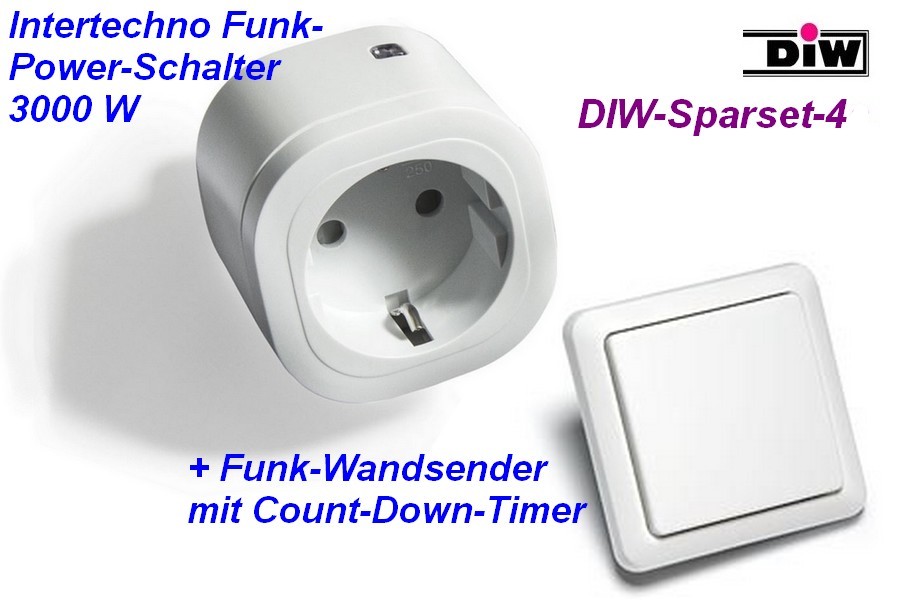 DIW Sparset-4 - Intertechno-Funksteckdose IT-3000 mit Funk-Wandsender DIWST-8800