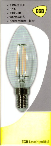 LED-Filament-Kerzenlampe E 14 3W warmweiß ENERG A++