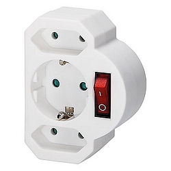 Übergangs-Stecker 2x EURO + 1x Schuko mit Schalter