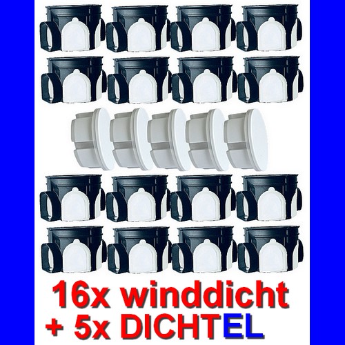 Set mit 16 Stück winddichte Schalterdosen Gerätedosen + 5x DICHTEL Steckdosen Abdichtungen