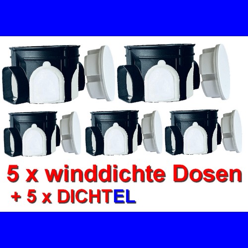 Set mit 5 Stück winddichte Schalterdosen Gerätedosen + 5x DICHTEL Steckdosen Abdichtungen