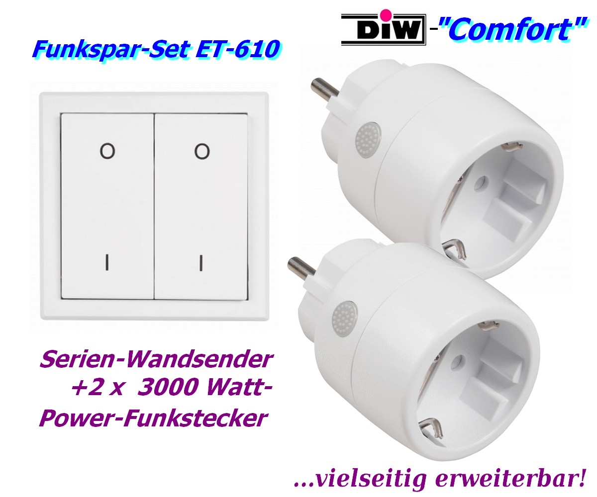 DIW Comfort Sparset-ET-610 - 2x-Funksteckdose ET-3000 mit Doppel-Funk-Wandsender