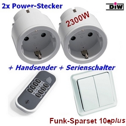 DIW Sparset-10e-plus - 2xIntertechno-Funksteckdose IT3 mit Doppel-Funk-Wandsender AWST-8802 + Handsender