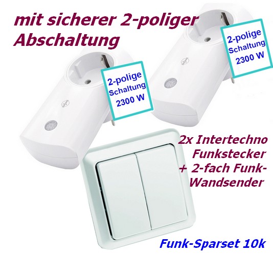 DIW Sparset-10k - 2xIntertechno-Funksteckdose ITK-2300 mit Doppel-Funk-Wandsender AWST-8802