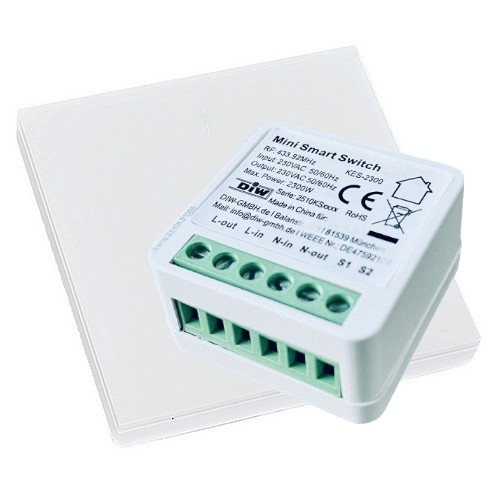 DIW-KINETIK Funkset KE-2300 mit Mini-Funkschalter KES-2300 + batterielosem Kinetik-Wandsender KWS-10