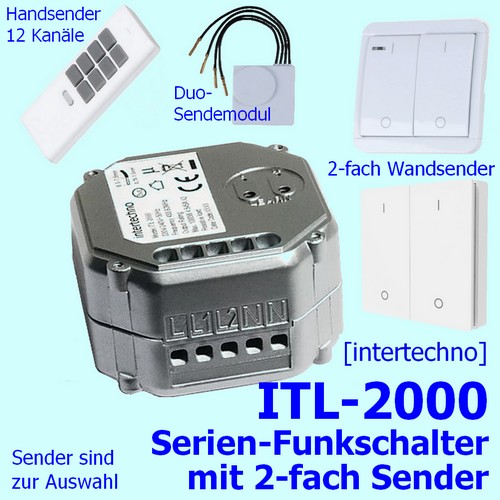 Intertechno ITL-2000 230V-Serien-Funkschalter mit Doppel-Sender-Auswahl