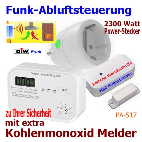 Funk Abluftsteuerung PA-517 DIW-Funk DFM-2000+DSR-2300 Powerstecker + CO-MELDER