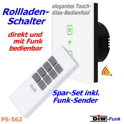 DIW-Funk Set PS-562 DTRS-500 Touch-Jalousieschalter mit integriertem Funkempfänger und mit Funk-Hand-Sender DHS-12