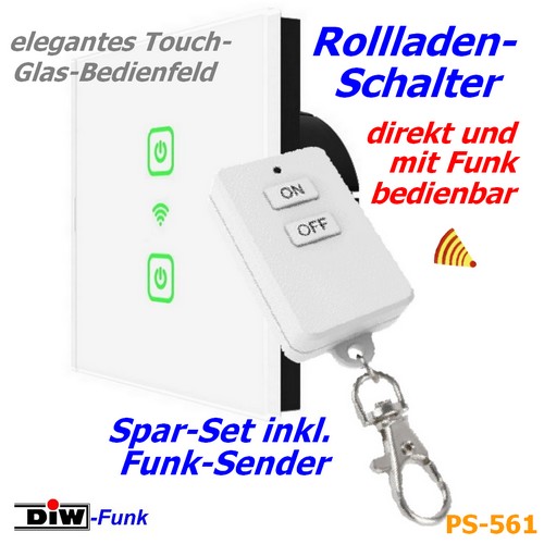 DIW-Funk Set PS-561 DTRS-500 Touch-Jalousieschalter mit integriertem Funkempfänger und mit Funk-Key-Sender DKS-10