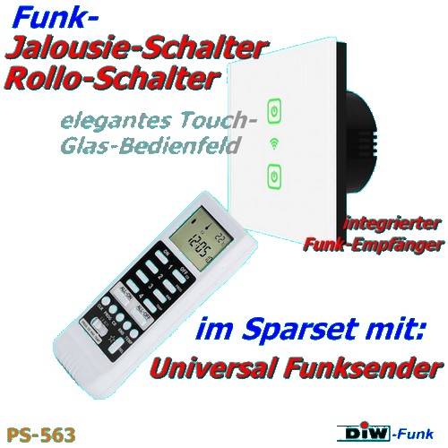 DIW-Funk Set PS-563 DTRS-500 Touch-Jalousieschalter mit integriertem Funkempfänger und mit Funk-TIMER DTZ-505