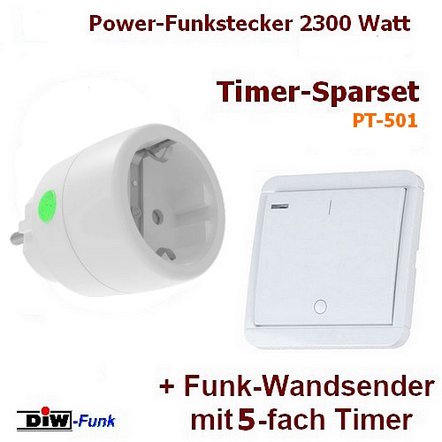 Prodiro Sparset PT-501: DIW-Funk Wandsender mit Timer DWS-10T mit Funkstecker DSR-2300