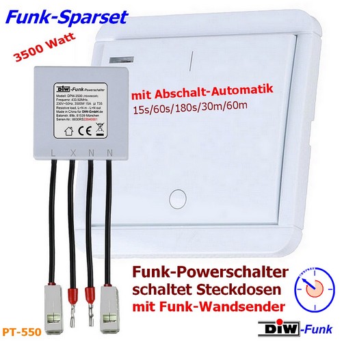 DIW-Funk Timer-Set PT-550 Funkschalter DPM-3500 + Wandsender mit Timer DWS-10T