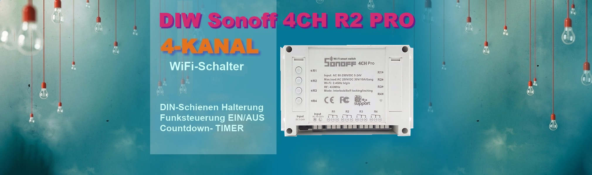 DIW Sonoff 4CH R2 PRO Wifi Schalter 4-Kanal für DIN-Schienen