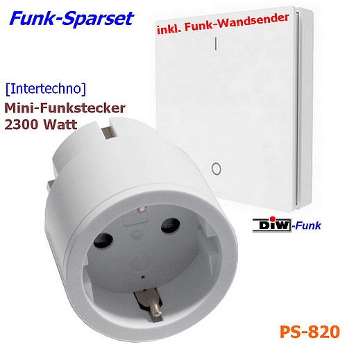 PS-820 Starter-Sparset Intertechno Mini-Funk-Stecker 2300W IT-3 mit DIW-Funk Wandsender DWS-11